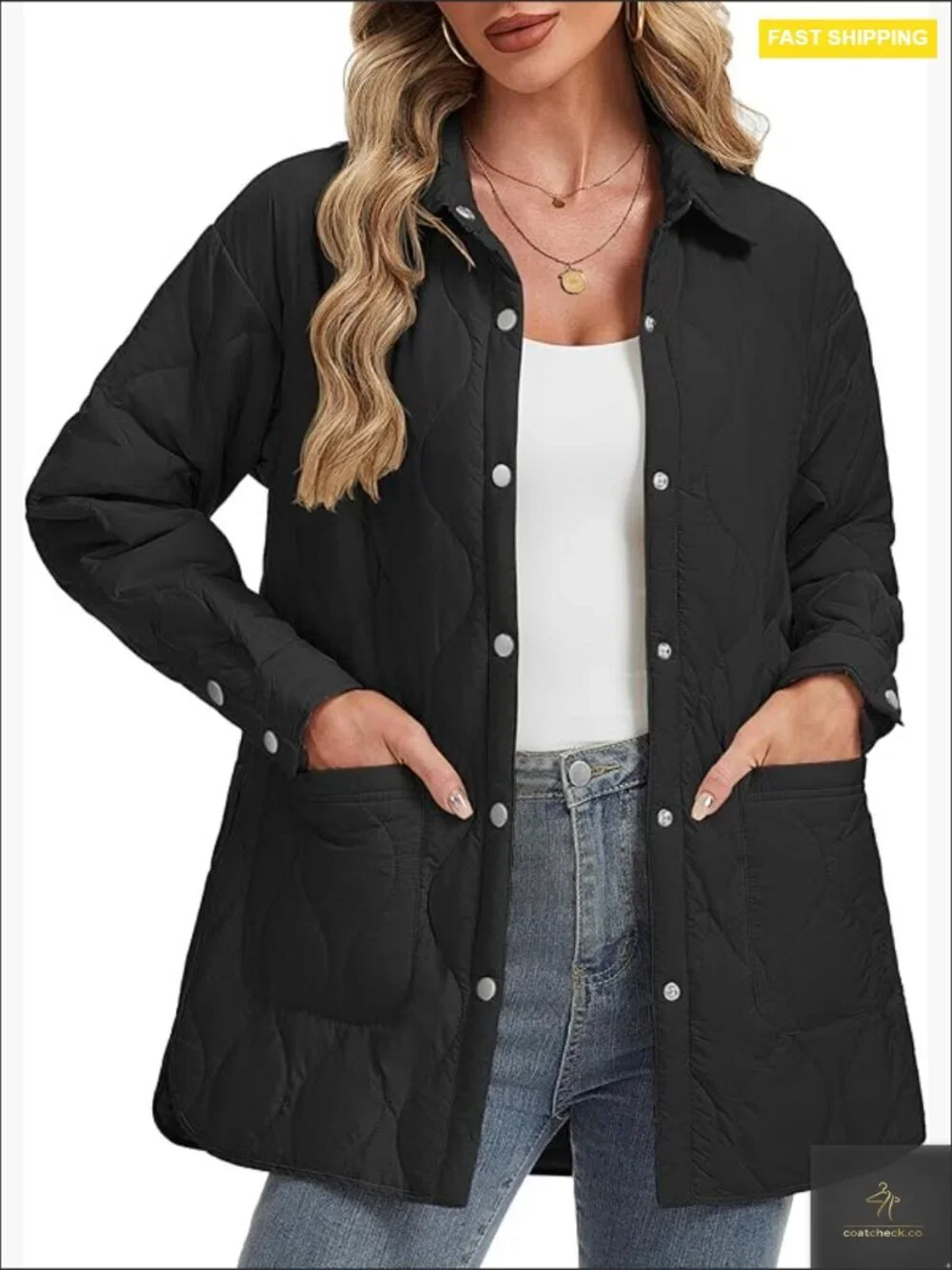 Womens Quilted Jacket Lightweight Long Coat Warm Fall Winter Trendy Shacket